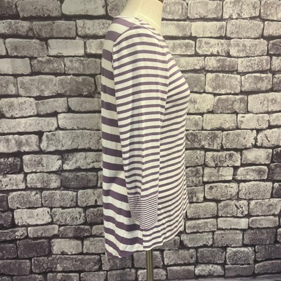 Chico's Purple & White Striped 3/4 Sleeve Tee Size Small - Picture 8 of 9